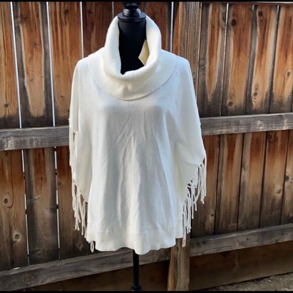 MICHAEL Michael Kors sweater fringe tassels cream solid Sz Med FIRM on PRICE - Picture 1 of 6